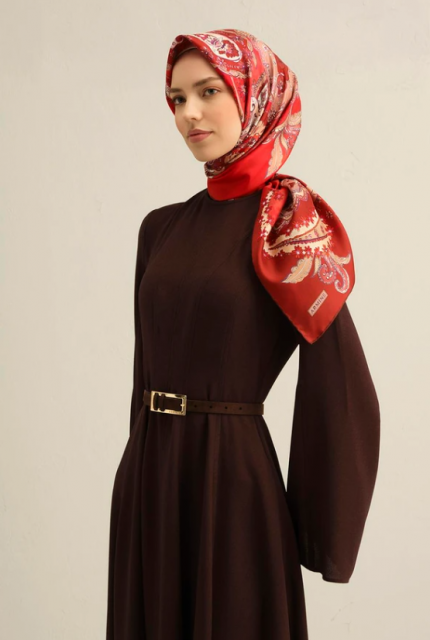 Armine Tivil İpek Eşarp 9338-50 Kırmızı Karışık Desen