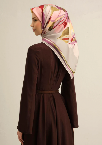 Armine Sura İpek Eşarp 9340-32 Gri Karışık Desen