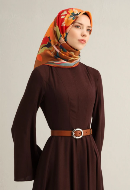 Armine Tivil İpek Eşarp 9340-84 Camel Karışık Desen