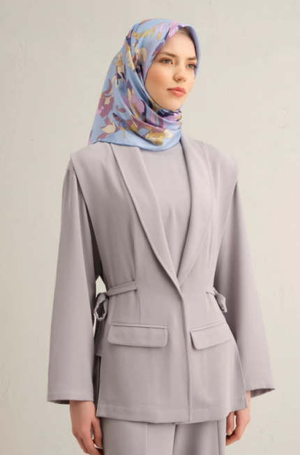 Armine Sura İpek Eşarp 9342-32 Mavi Karışık Desen
