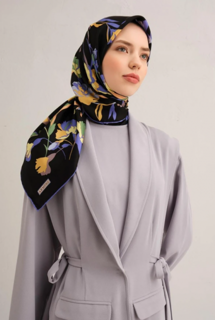 Armine Tivil İpek Eşarp 9342-36 Siyah Karışık Desen
