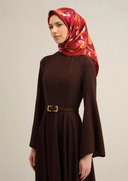 Armine Sura İpek Eşarp 9342-53 Bordo Karışık Desen