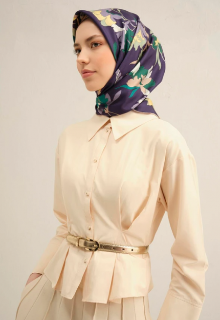 Armine Tivil İpek Eşarp 9342-54 Mor Karışık Desen