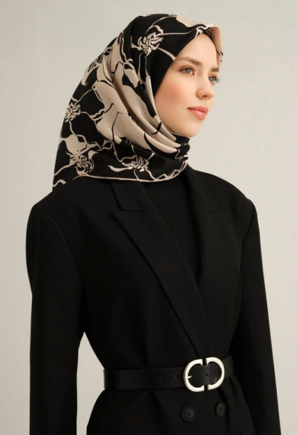 Armine Sura İpek Eşarp 9344-39 Siyah Karışık Desen