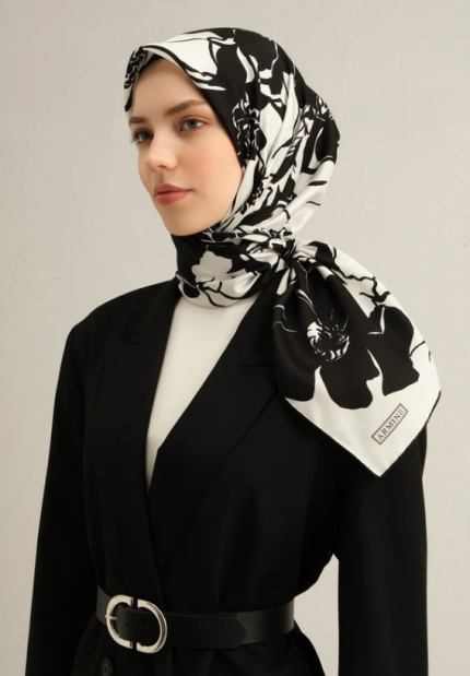 Armine Tivil İpek Eşarp 9344-44 Siyah Karışık Desen