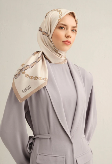 Armine Sura İpek Eşarp 9346-05 Krem Karışık Desen