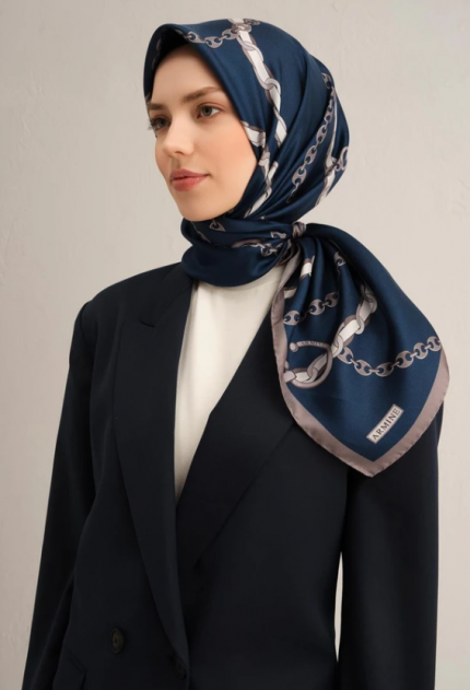 Armine Sura İpek Eşarp 9346-13 Lacivert Karışık Desen