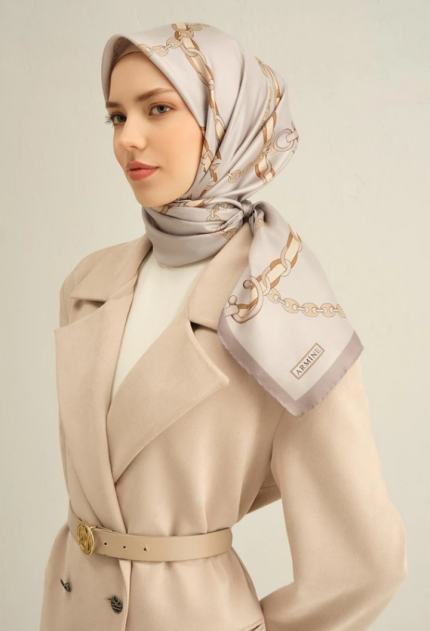 Armine Sura İpek Eşarp 9346-31 Gri Karışık Desen