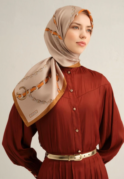 Armine Tivil İpek Eşarp 9346-38 Krem Karışık Desen
