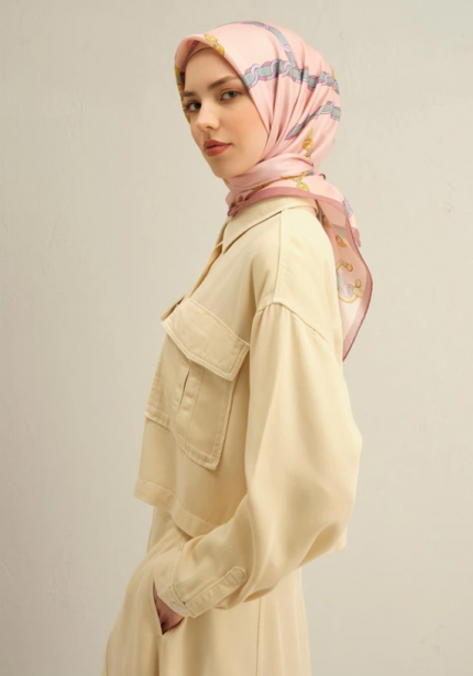 Armine Sura İpek Eşarp 9346-55 Pembe Karışık Desen