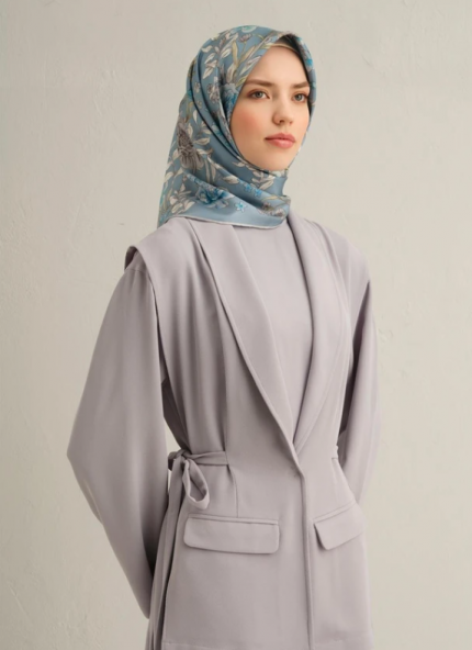 Armine Sura İpek Eşarp 9347-05 Mavi Karışık Desen