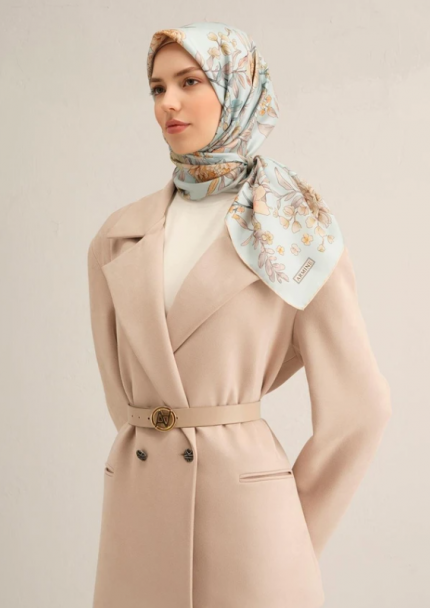 Armine Tivil İpek Eşarp 9347-80 Buz Mavi Karışık Desen