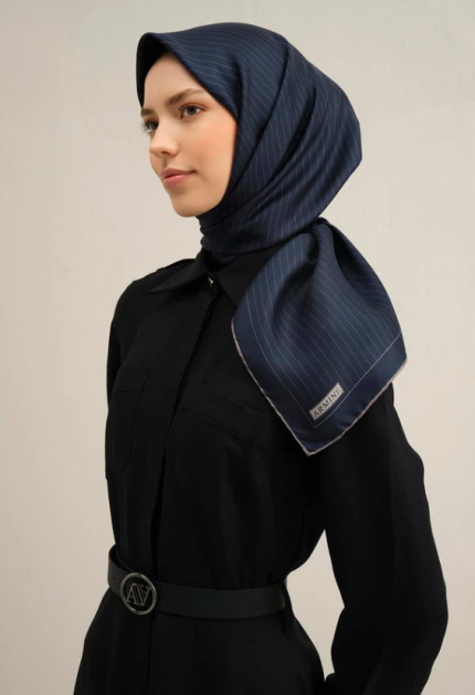 Armine Tivil İpek Eşarp 9348-80 Lacivert Karışık Desen