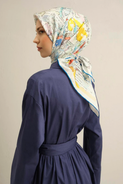 Armine Tivil İpek Eşarp 9349-50 Beyaz Karışık Desen
