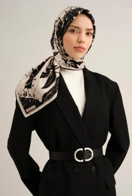 Armine Tivil İpek Eşarp 9353-04 Siyah Karışık Desen