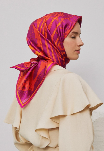 Armine Tivil İpek Eşarp 9353-07 Pembe Karışık Desen
