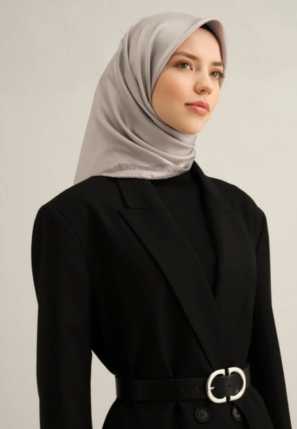 Armine Tivil İpek Eşarp 9357-57 Gri Karışık Desen