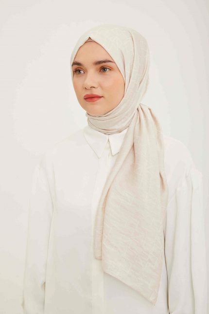 Armine Trend Açık Bej Geometrik Desen Pure Lina Şal 15-23004