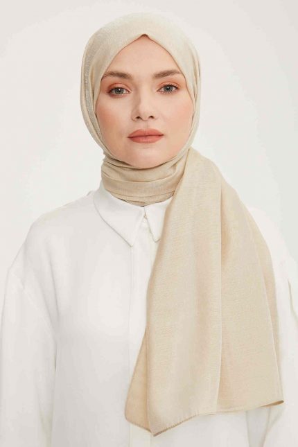 Armine Trend Bej Düz Renk Pırıltı Şal 1-23005