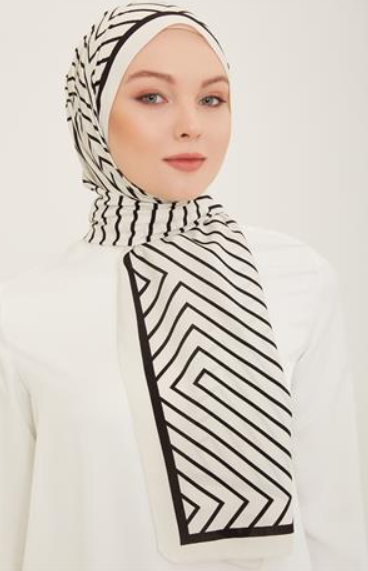 Armine Trend Defne Şal 5761-09 Beyaz-Siyah