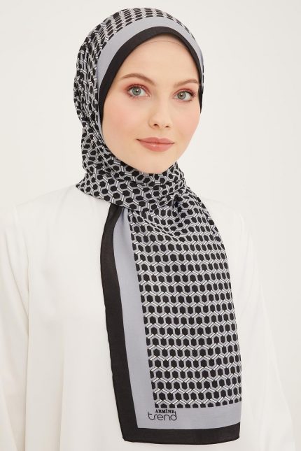 Armine Trend Gri-Siyah Bal Peteği Desen Modal Şal 4714-01