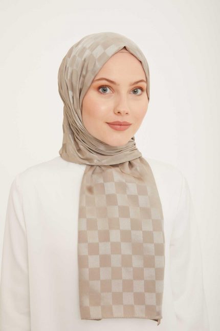 Armine Trend Jakarlı Vizon Dama Desen Diamond şal 2-21009