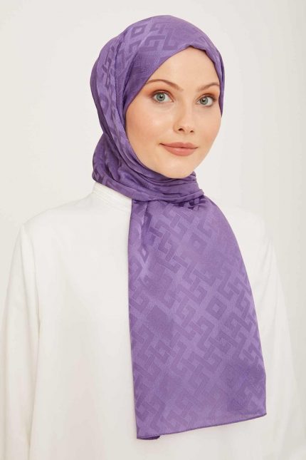 Armine Trend Jan Jan Eflatun Geometrik Desen Jakar Şal 5-21085