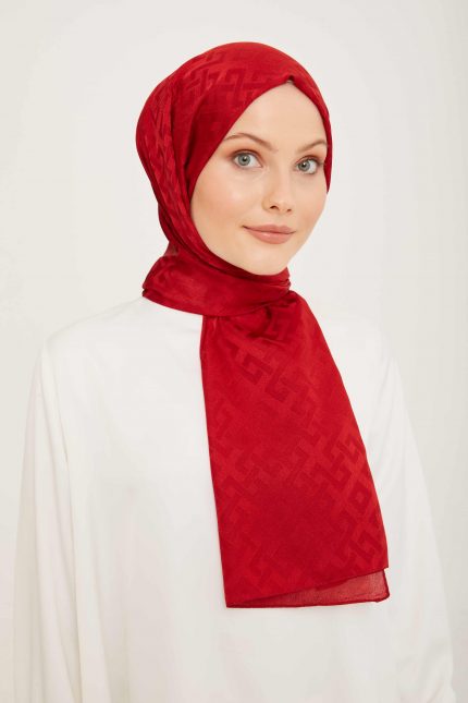 Armine Trend Jan Jan Kırmızı Geometrik Desen Jakar Şal 5-21098