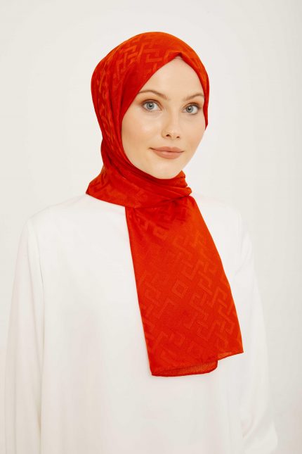 Armine Trend Jan Jan Turuncu Geometrik Desen Jakar Şal 5-21219