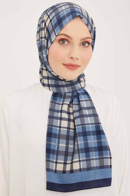 Armine Trend Lacivert-İndigo Ekose Desen Modal Şal 4713-12