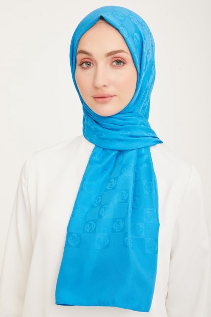 Armine Trend Lıfe Jakarlı Deniz Mavisi A Logo Dama Desen Şal 21158