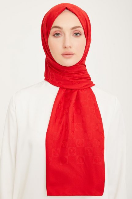 Armine Trend Lıfe Jakarlı Kırmızı A Logo Dama Desen Şal 21097