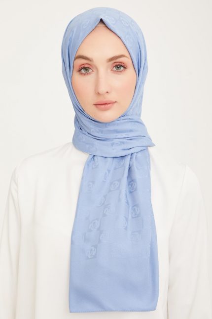 Armine Trend Lıfe Jakarlı Mavi A Logo Dama Desen Şal 23046