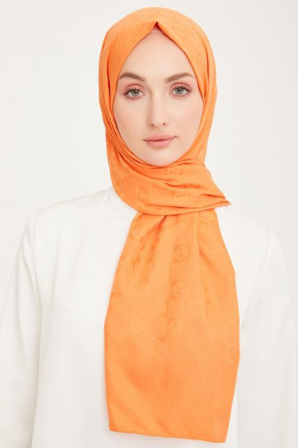 Armine Trend Lıfe Jakarlı  Turuncu A Logo Dama Desen Şal 21057