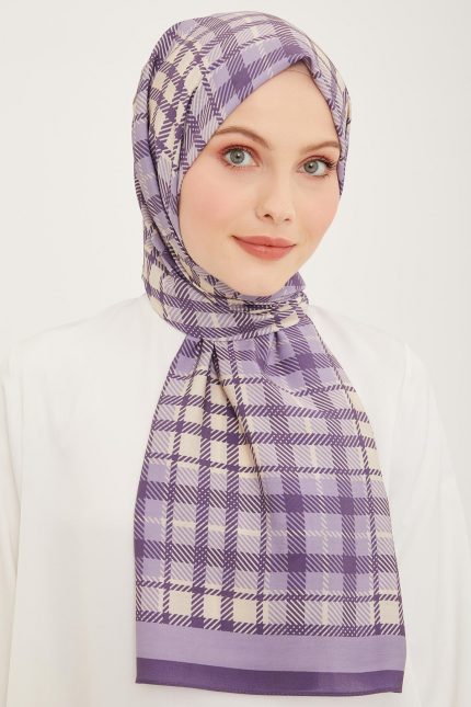 Armine Trend Lila-Krem Ekose Desen Modal Şal 4713-07