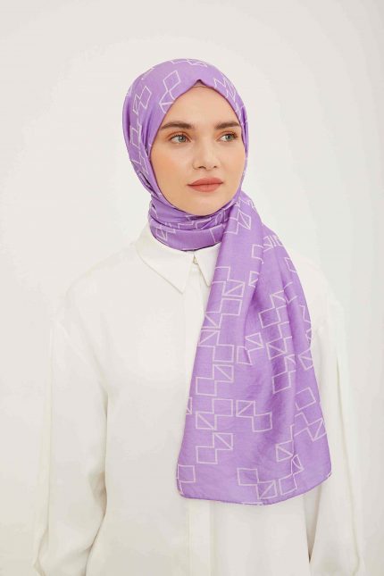 Armine Trend Mor Geometrik Desen Pure Lina Şal 15-22027