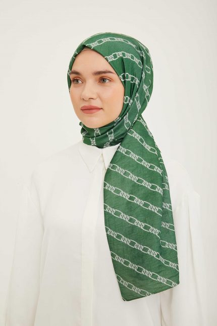 Armine Trend Pure Koyu Yeşil  Zincir Desen Şal 16-23055