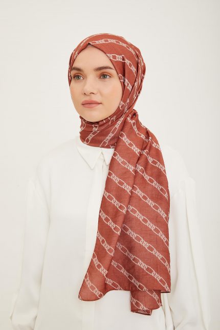 Armine Trend Pure Lina Kiremit Renk Zincir Desen Şal 16-23033