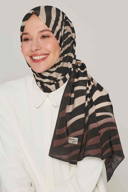 Armine Trend Siyah-Bej Zebra Desen Modal Şal 2206-01