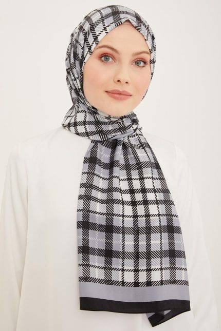 Armine Trend Siyah-Gri Ekose Desen Modal Şal 4713-01