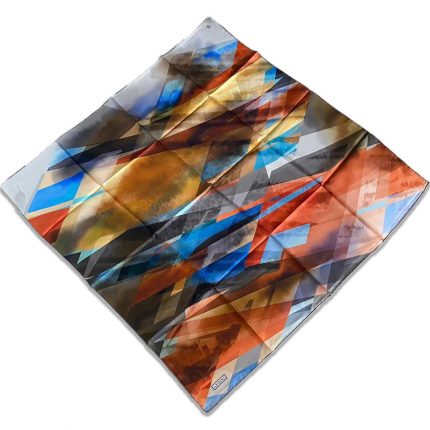 Armine Turuncu Mavi Geometrik Desen Tivil İpek Eşarp 9171-07
