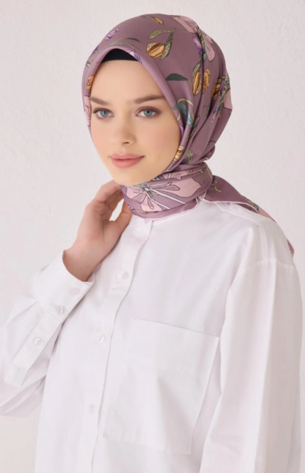Belli Tivil İpek Eşarp 4037-32 Lila Karışık Desen