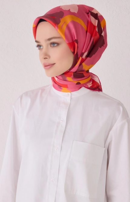 Belli Tivil İpek Eşarp 4039-38 Pembe Karışık Desen