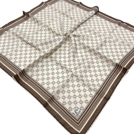 Levidor Ekru-Kahve Monogram Desenli Tivil İpek Eşarp 27642-05