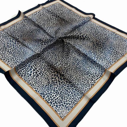 Levidor Lacivert Leopar Desenli Tivil İpek Eşarp 21059