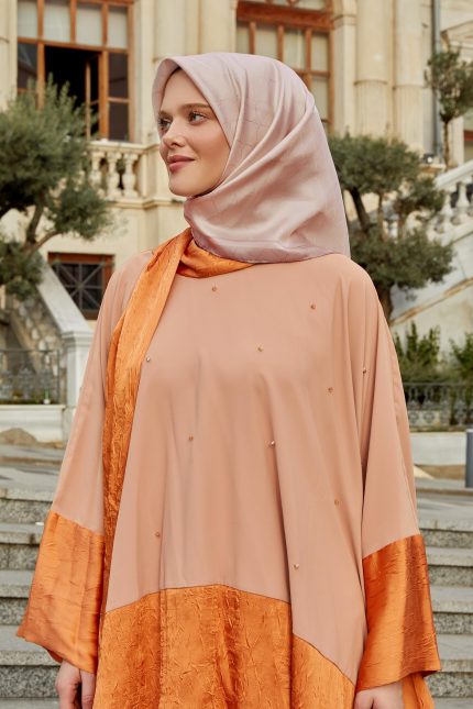 Levidor Tivil İpek Eşarp 4141-06 Pudra Kenar Çizgili Monogram Desen