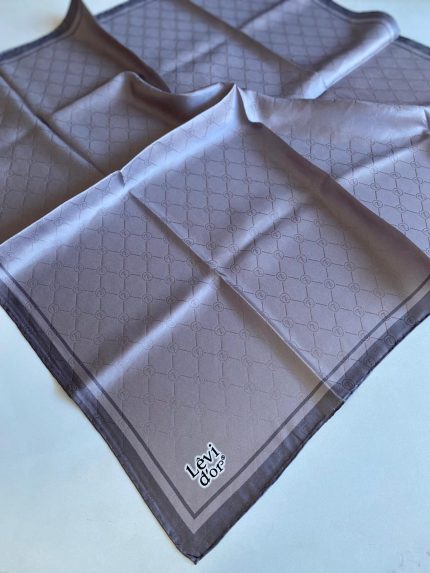 Levidor Tivil İpek Eşarp 4141-08 Bej Kenar Çizgili Monogram Desen