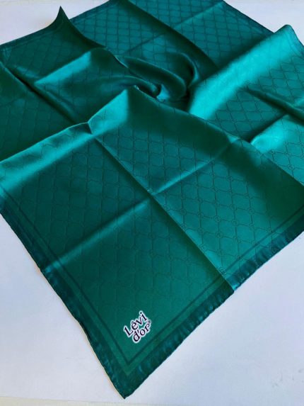 Levidor Tivil İpek Eşarp 4141-10 Yeşil Kenar Çizgili Monogram Desen