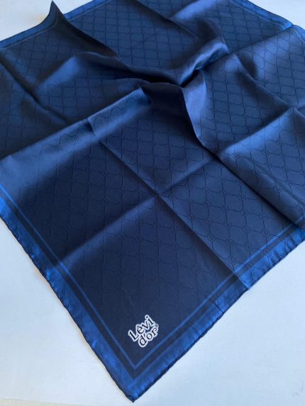 Levidor Tivil İpek Eşarp 4141-11 Lacivert Kenar Çizgili Monogram Desen