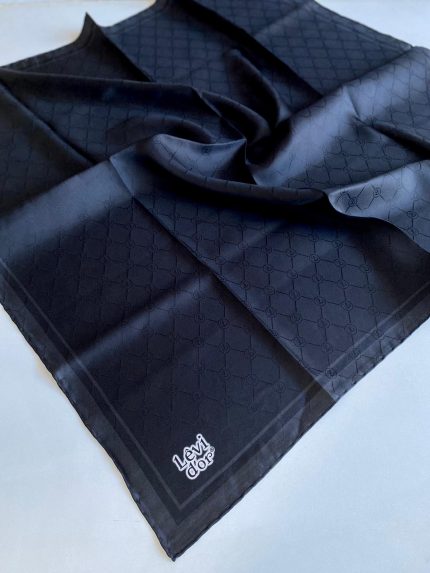Levidor Tivil İpek Eşarp 4141-12 Siyah Kenar Çizgili Monogram Desen